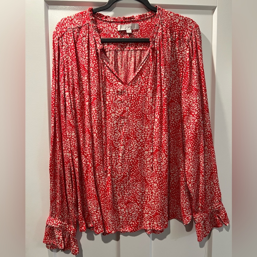 LOFT Red Floral Blouse
